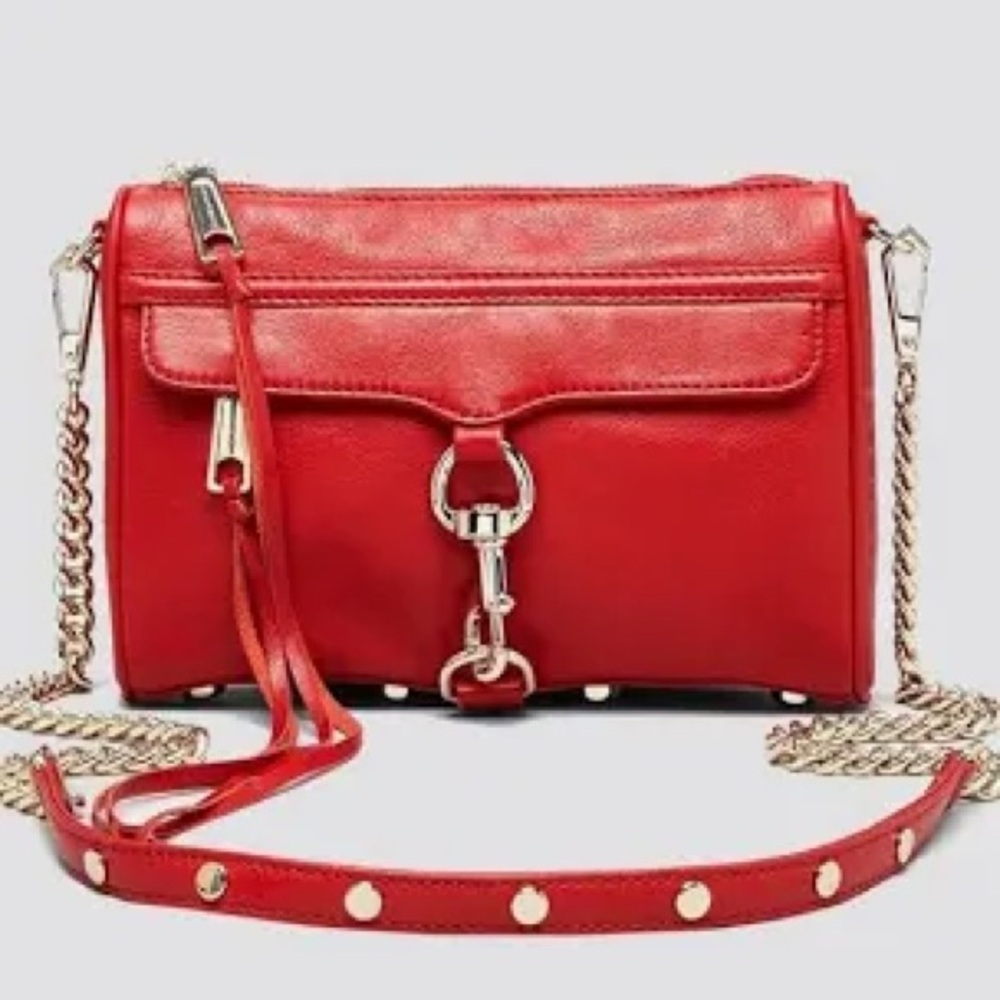 Rebecca Minkoff Mini MAC Leather Crossbody Crimson Red Silver 100% Authentic